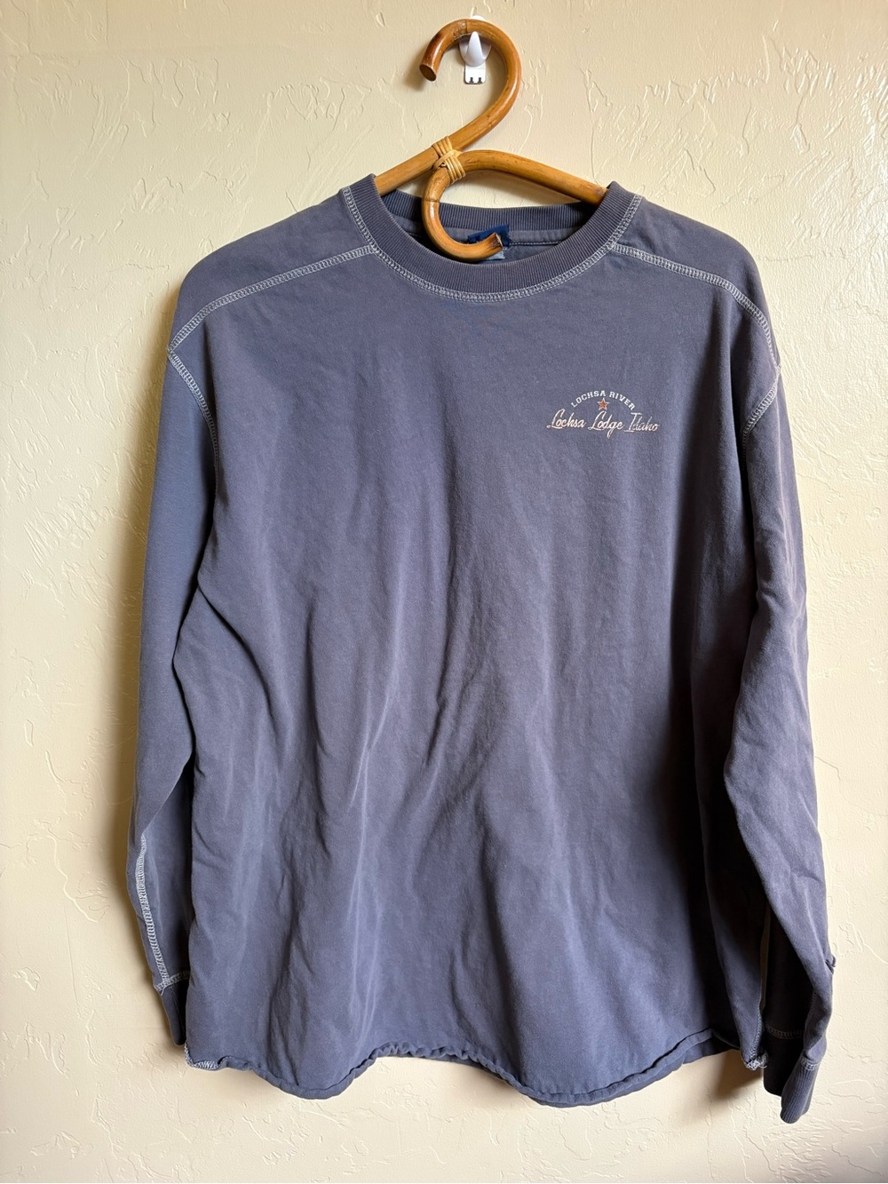 Vintage OPI Lochsa River Lodge Idaho Highway 12 Long Sleeve Shirt Blue